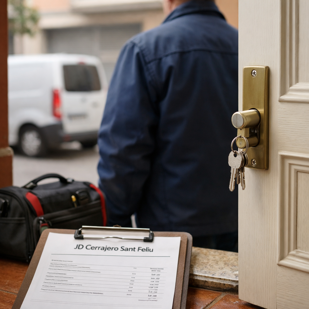 Cerrajero junto a puerta con presupuesto en español; Que servicios de cerrajeria ofrecen el mejor precio para cambiar cerraduras